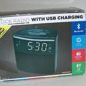 Sylvania SCR1986BT-AS Bluetooth Clock Radio Auto-Set Dual Alarm & USB Charging